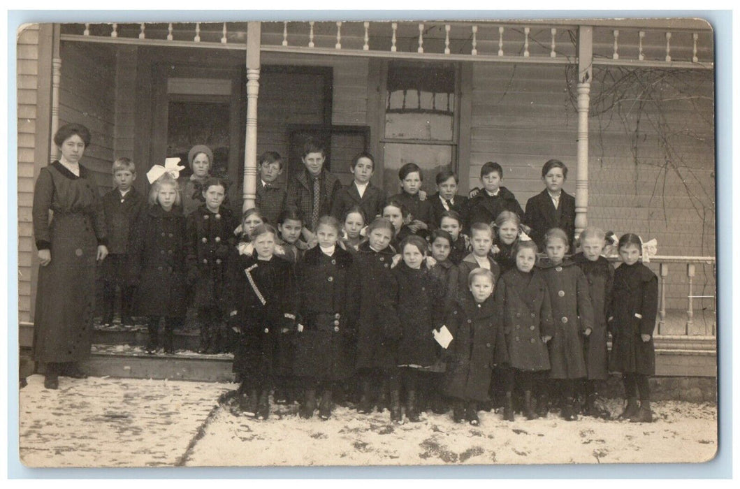 c1910's Students And Teacher At School RPPC Photo Unposted Antique Postcard