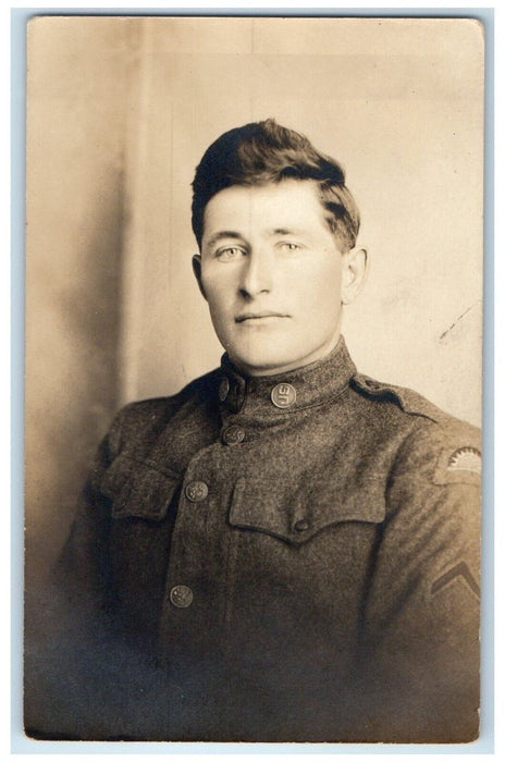 c1910's WW1 US Army Soldier Studio Portrait RPPC Photo Posted Antique Postcard