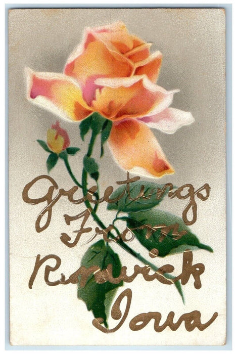 1910 Greetings From Renwick Iowa Flower Embossed Vintage Antique Posted Postcard