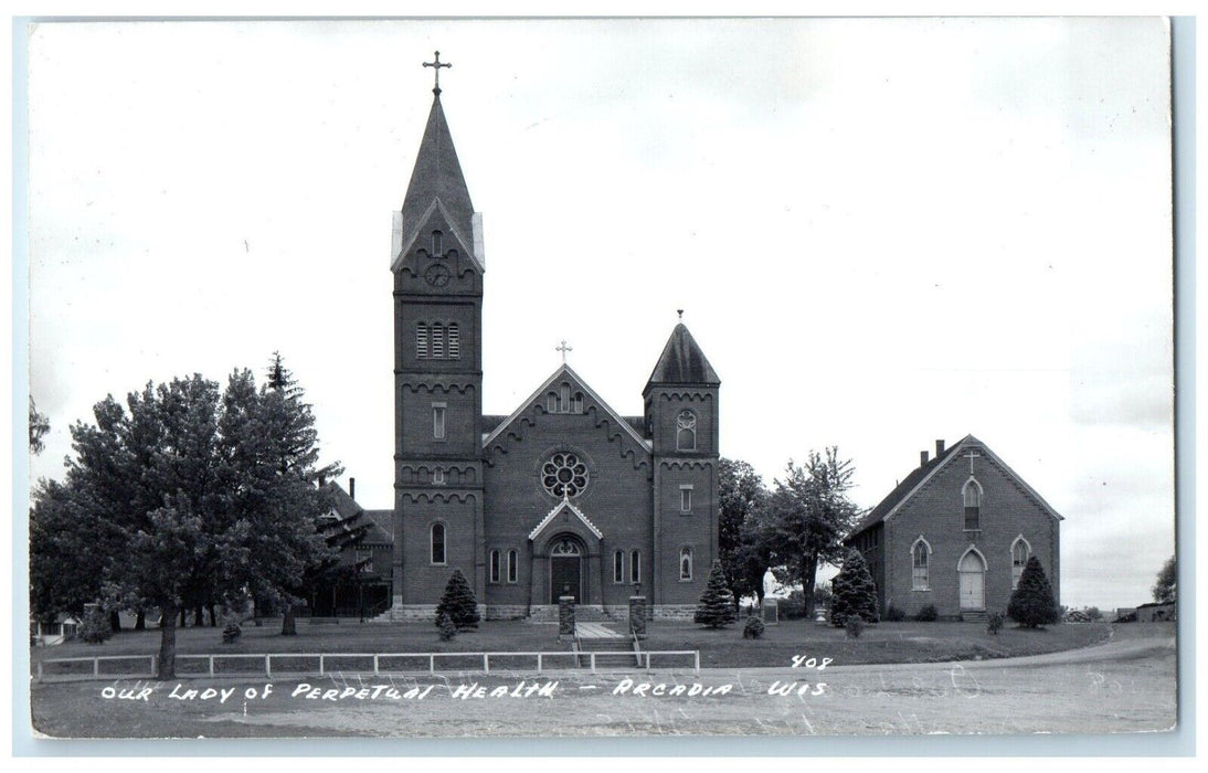 c1940's Our Lady Of Perpetual Health Arcadia Wisconsin WI RPPC Photo Postcard