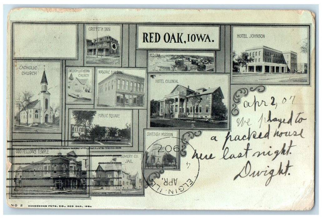 1907 Multiview Catholic Church Temple Exterior Building Red Oak Iowa IA Postcard