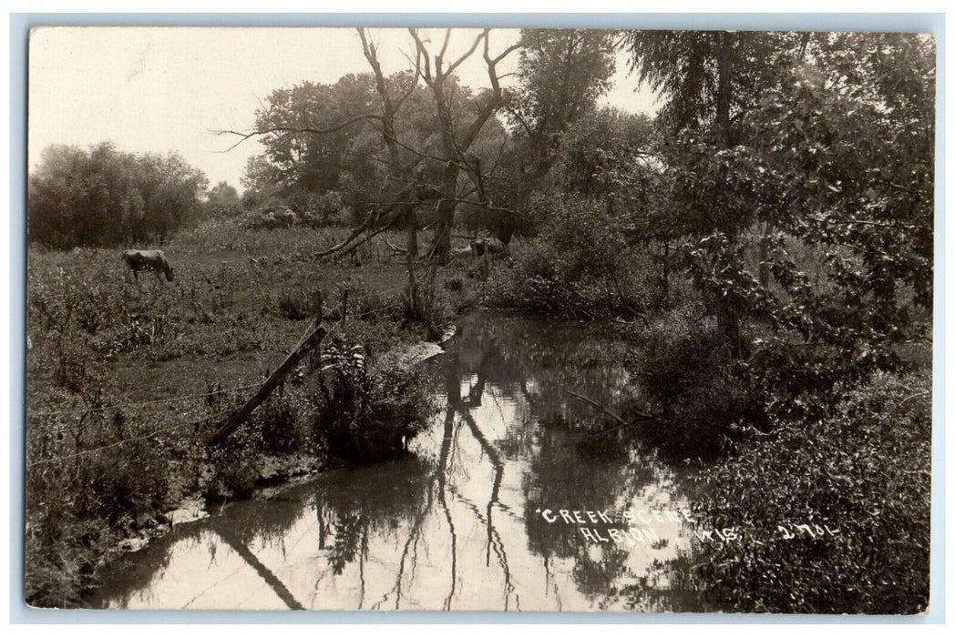 1916 Creek Scene Albion Wisconsin WI RPPC Photo Posted Antique Postcard