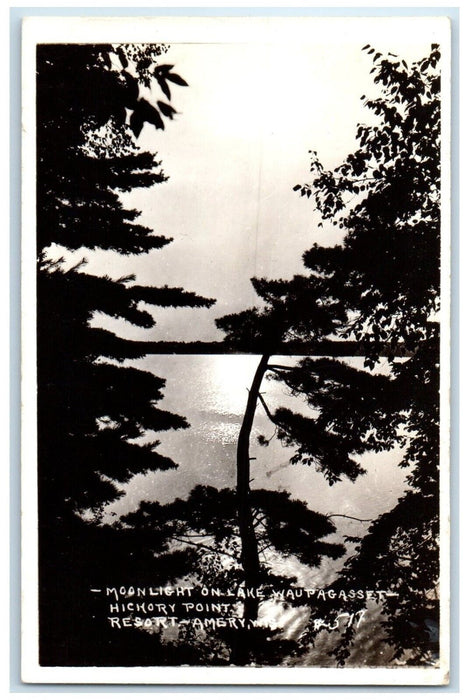 Moonlight On Lake Waupagasset Hickory Point Resort Amery WI RPPC Photo Postcard