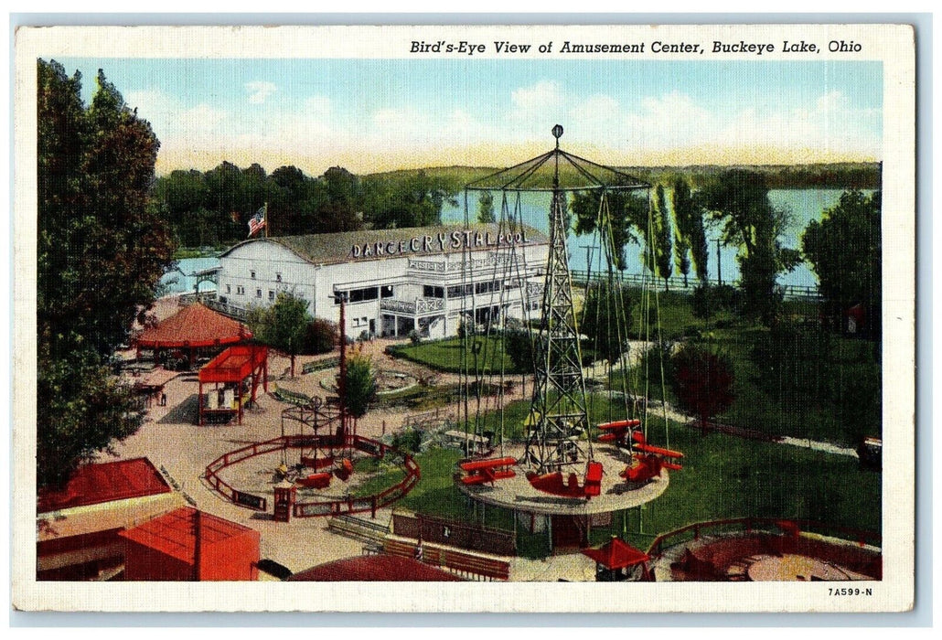 1942 Birds Eye View Amusement Center Park Buckeye Lake Ohio OH Vintage Postcard