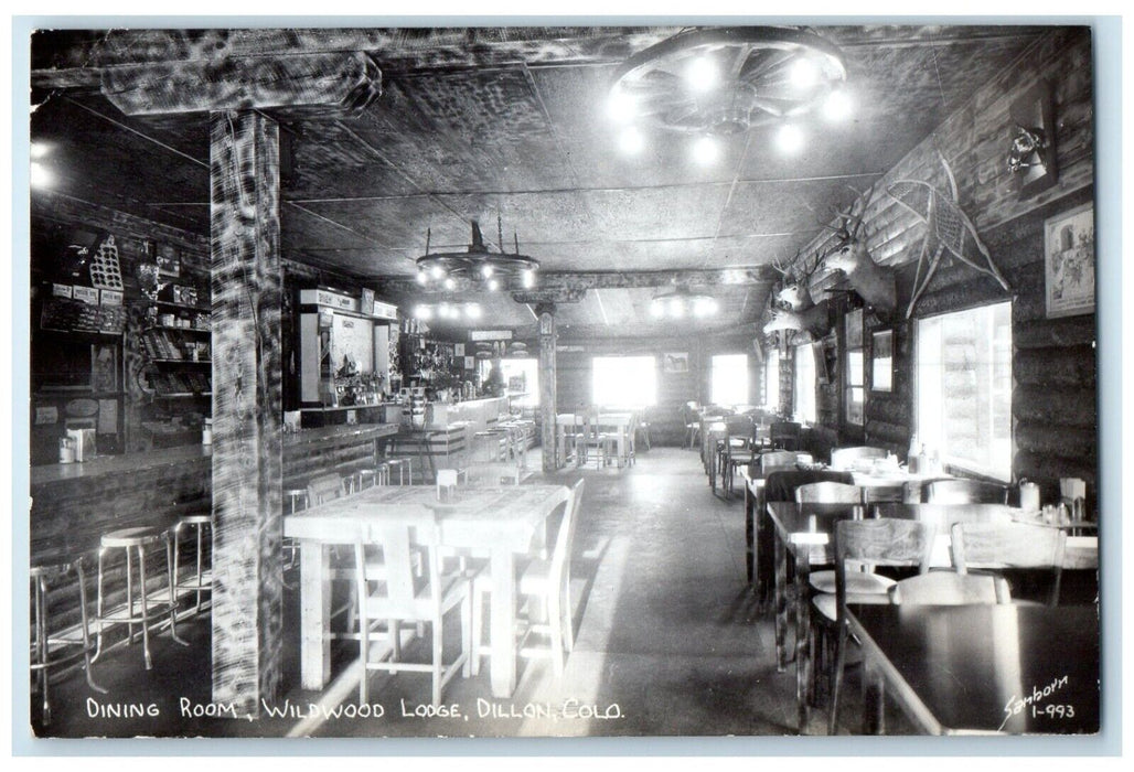 c1940s Dining Room Wildwood Lodge Dillon Colorado CO Sanborn RPPC Photo Postcard