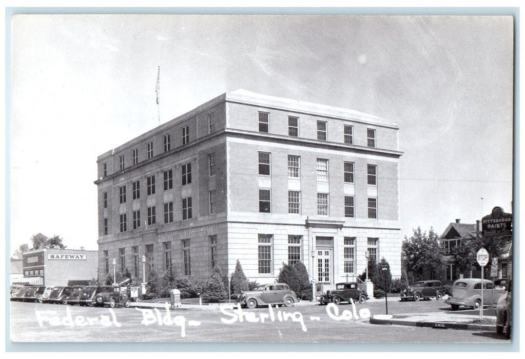 Federal Building Cars Pittsburg Paints Sterling Colorado CO RPPC Photo Postcard