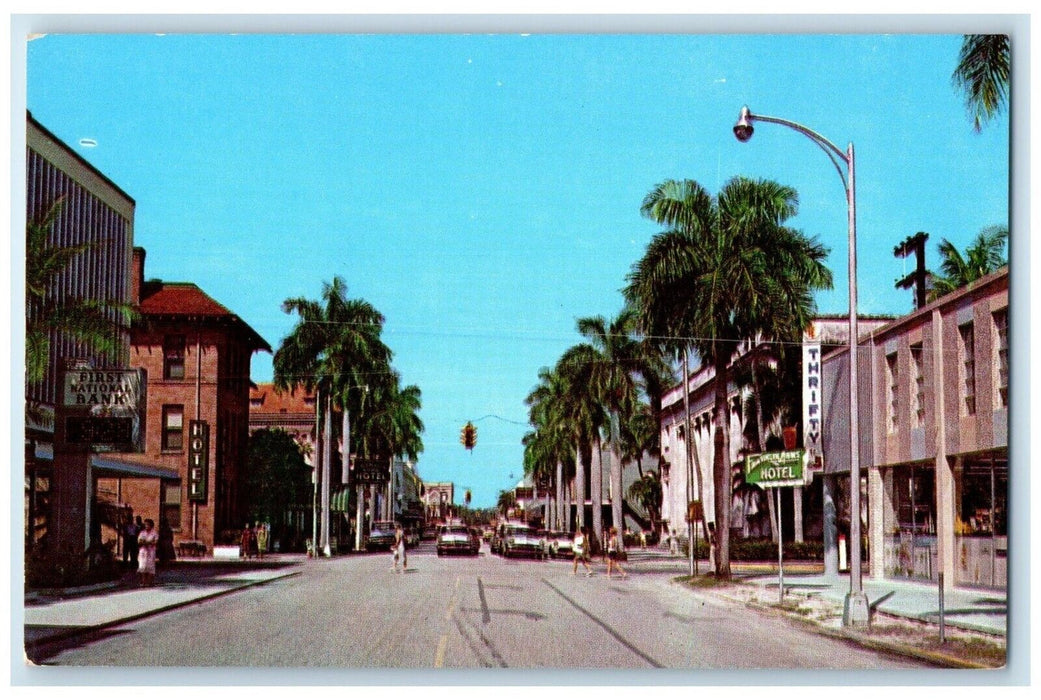 c1960 Royal Palms New Buildings Street Tropical Road Ft. Myers Florida Postcard