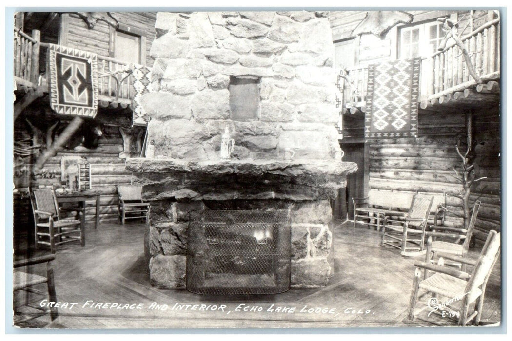 1954 Great Fireplace And Interior Echo Lake Lodge CO RPPC Photo Posted Postcard
