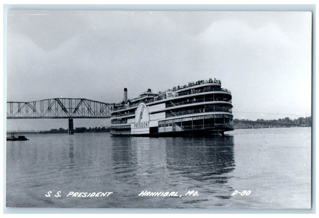 c1950's SS Steamer Ship President Hannibal Missouri MO RPPC Photo Postcard