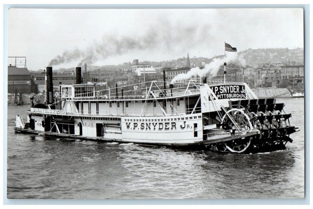 WP Snyder Jr. Stern Wheel Towboat Monongahela Pittsburg PA RPPC Photo Postcard