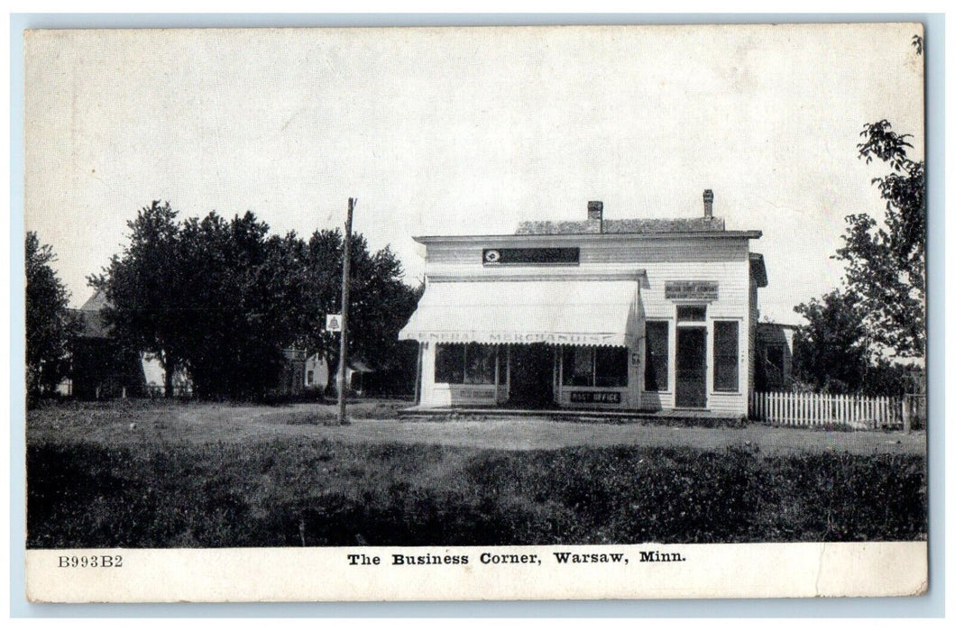 1916 The Business Corner General Merchandise Warsaw Minnesota MN Posted Postcard