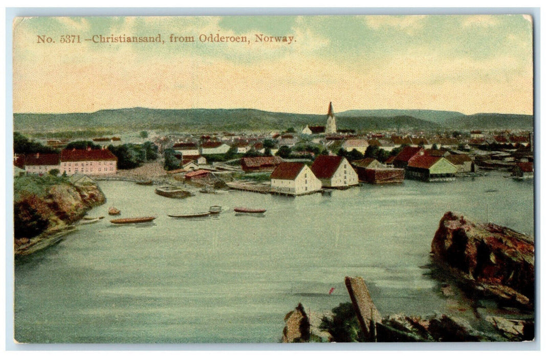 c1910 Boat Canoe Christiansand From Odderoen Norway Antique Unposted Postcard