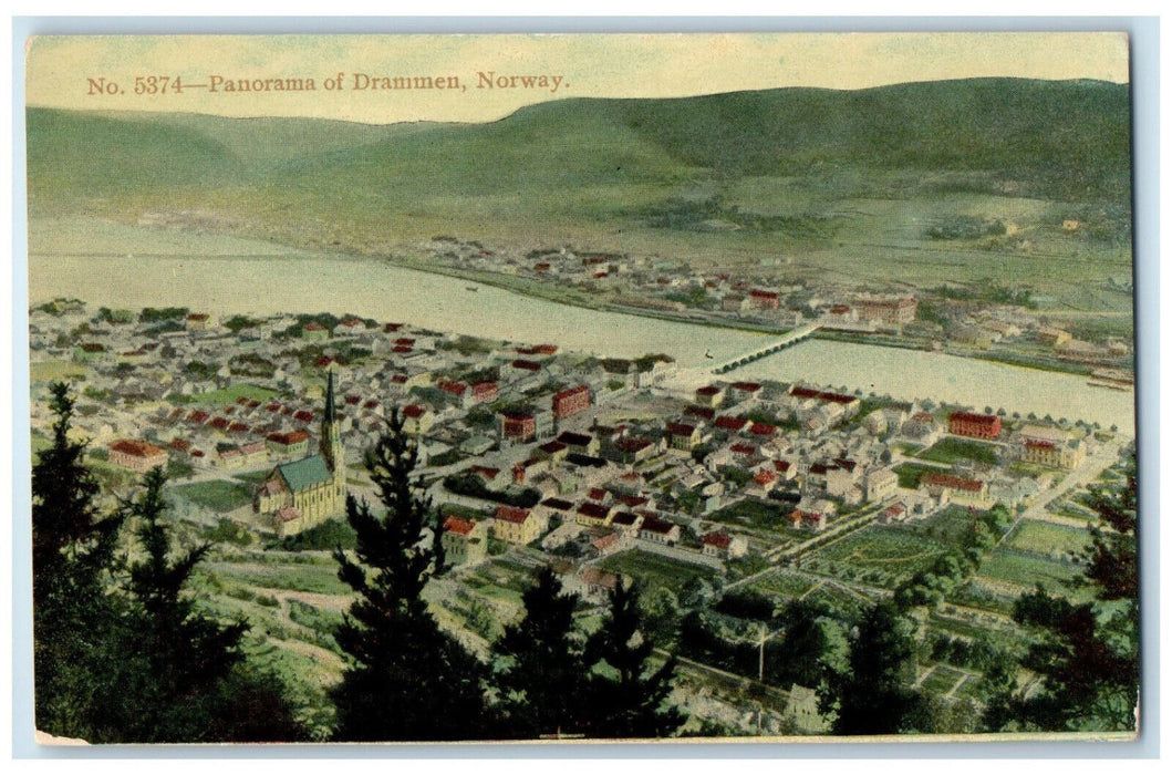 c1910 Panorama View Houses Buildings in Drammen Norway Antique Unposted Postcard