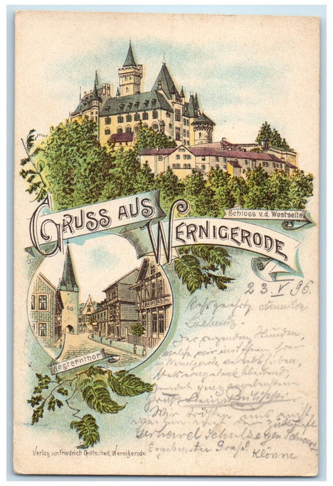 1896 Greetings from Wernigerode Westseite Castle Germany Multiview Postcard