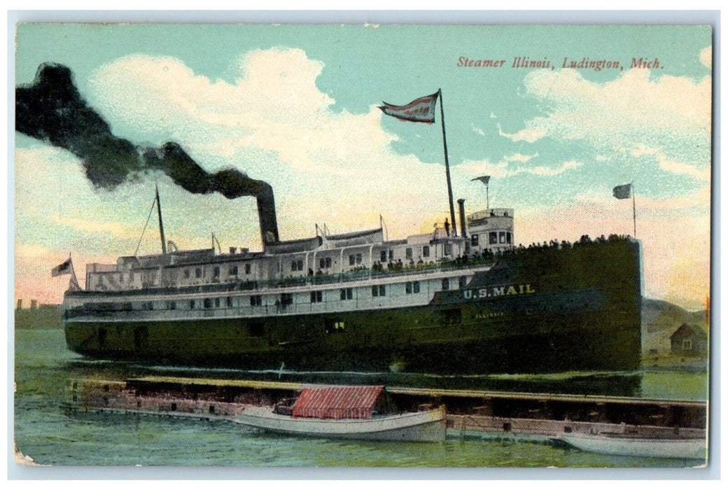 c1910's Steamer Illinois US Mail Ludington Michigan MI Posted Antique Postcard