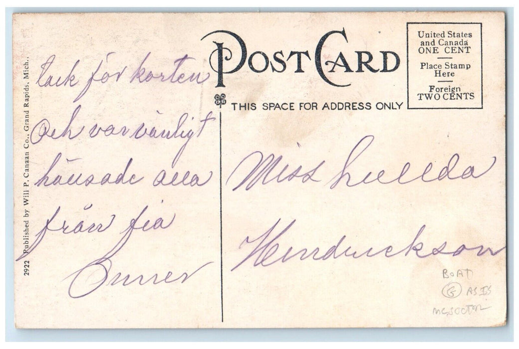 c1910's Steamer Illinois US Mail Ludington Michigan MI Posted Antique Postcard