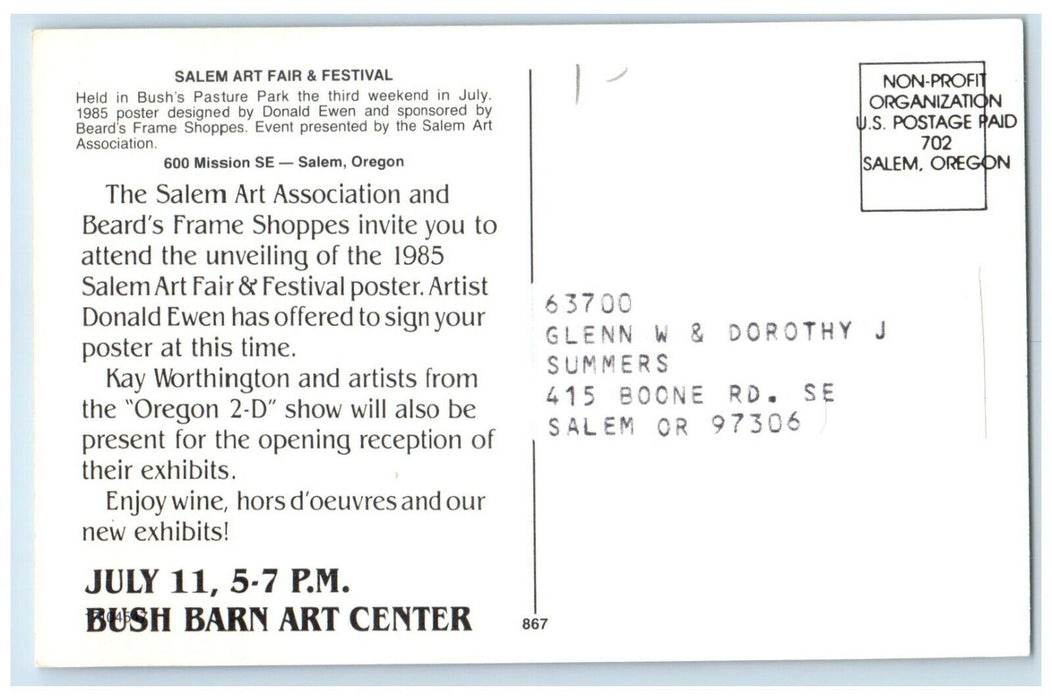 Salem Art Fair & Festival Salem Oregon OR, Bush Barn Art Center Flowers Postcard