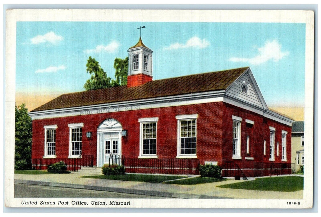 c1930s United States Post Office Building Street View Union Missouri MO Postcard