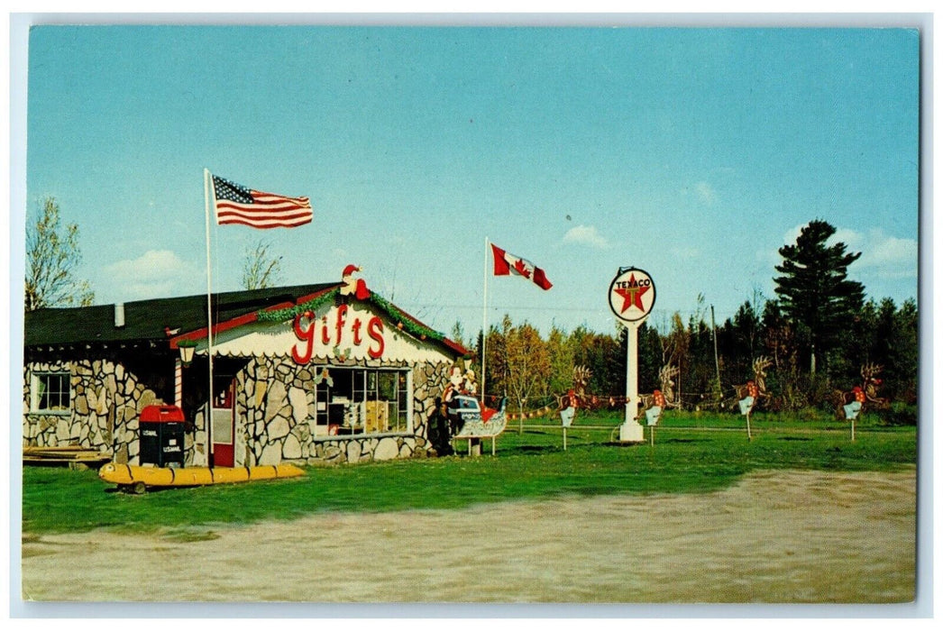 c1950's First US Post Office Gifts Shop Texaco Gas Station Christmas MI Postcard