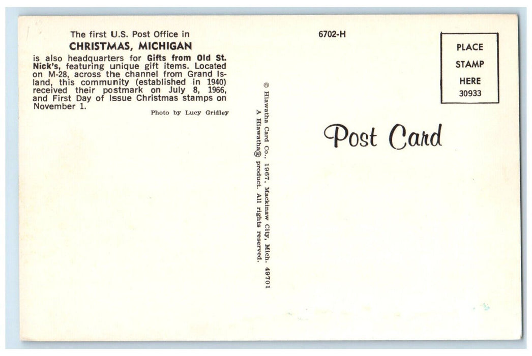 c1950's First US Post Office Gifts Shop Texaco Gas Station Christmas MI Postcard