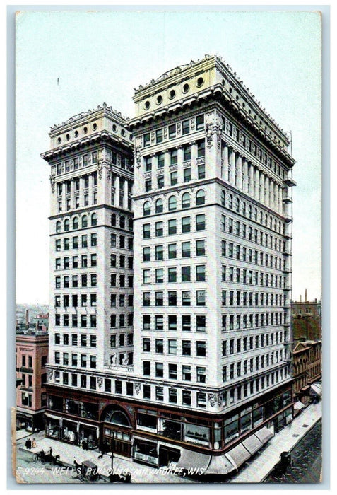 1909 Aerial View Wells Building Milwaukee Wisconsin WI Vintage Antique Postcard