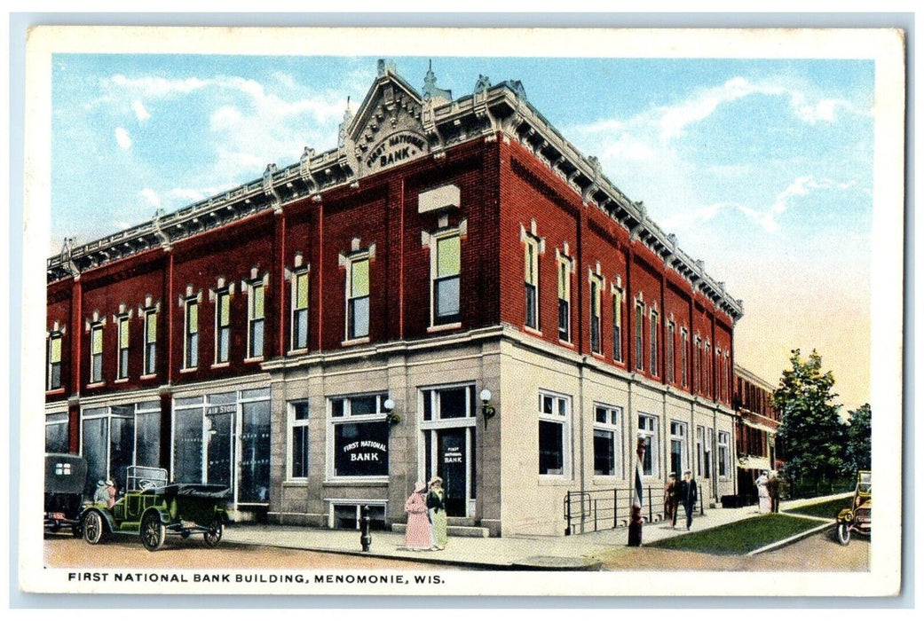 c1920 Exterior View First National Bank Building Menomonie Wisconsin WI Postcard