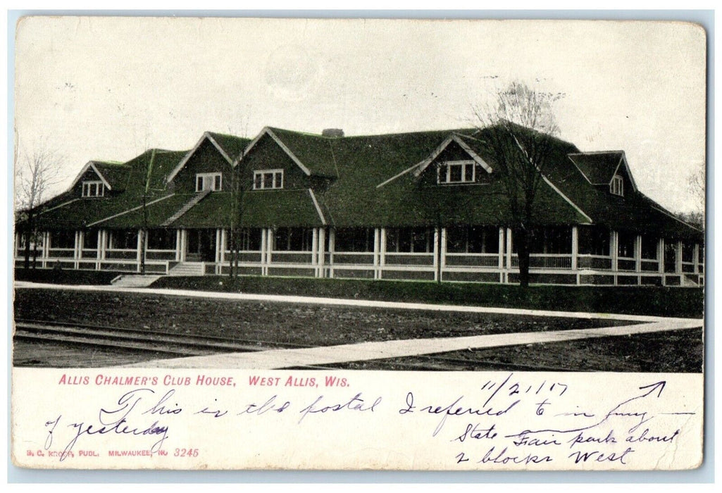 1905 Exterior Allis Chalmer Club House Building West Allis Wisconsin WI Postcard