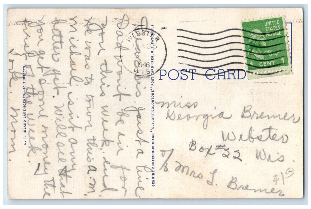 1946 Lovers Retreat Greetings From Webster Wisconsin WI Antique Vintage Postcard