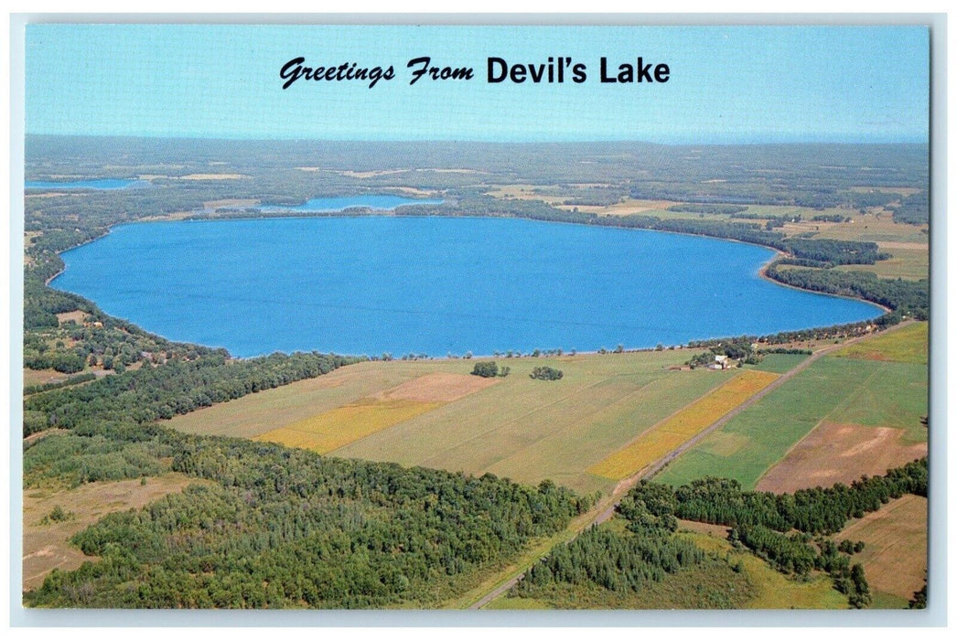 c1960 Aerial View Greetings From Devils Lake Webster Wisconsin Unposted Postcard