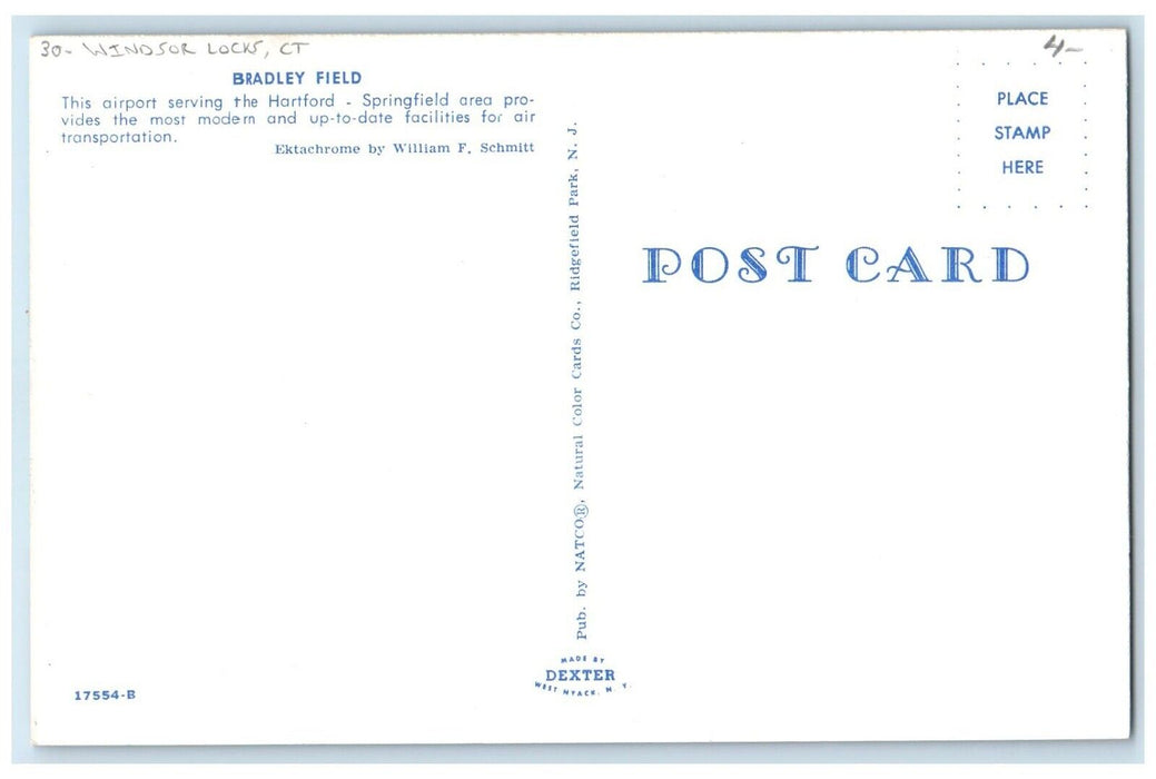 c1950's Bradley Field Airport Airplane Windsor Locks Connecticut CT Postcard