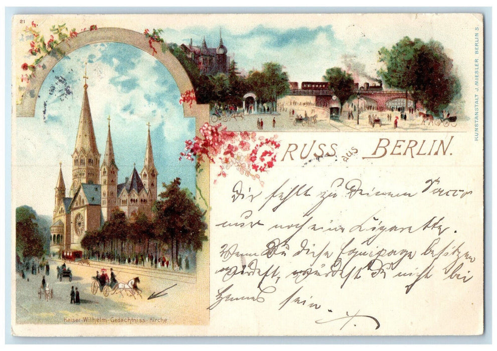 1900 Greetings from Berlin Germany Church Multiview Antique Posted Postcard