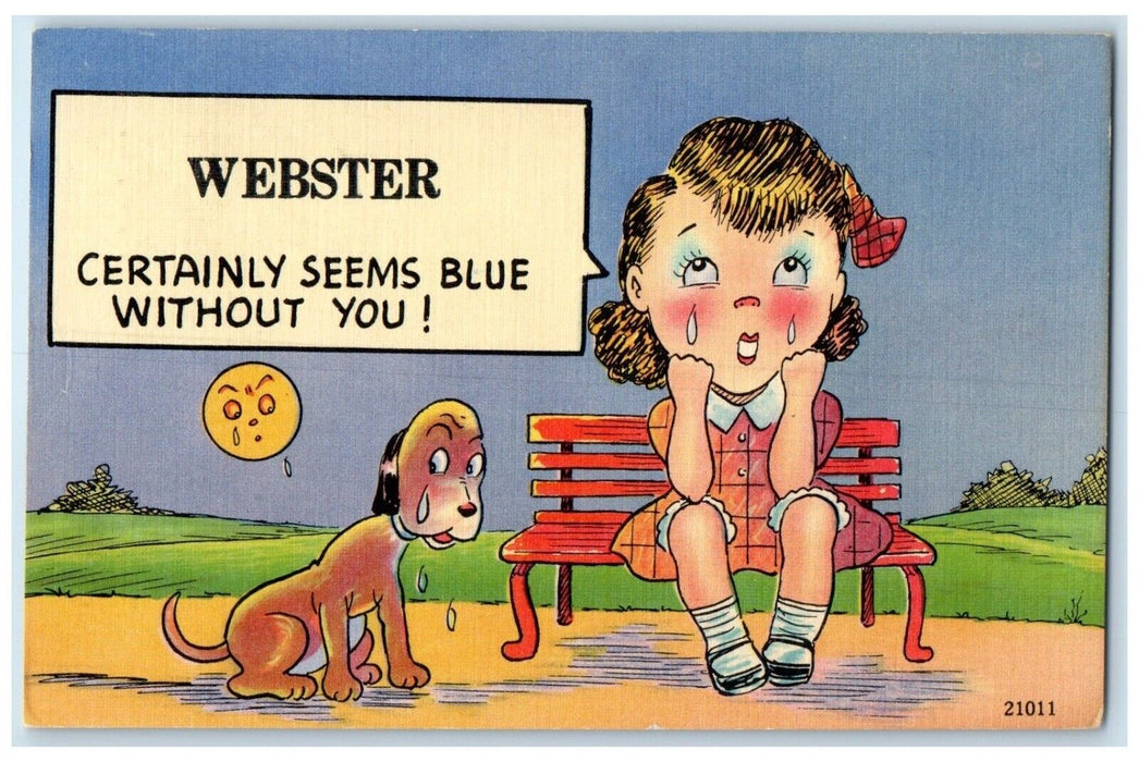 1947 Webster Certainly Seems Blue Without You Girl Dog Wisconsin Posted Postcard