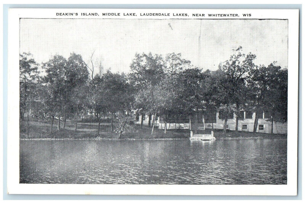 1940 Deakin Island Middle Lake Lauderdale Lakes Whitewater Wisconsin WI Postcard