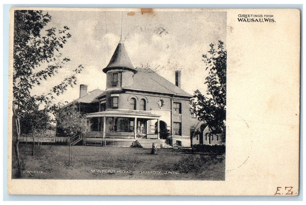 1905 Marathon County Jail Greetings From Wausau Wisconsin WI Vintage Postcard