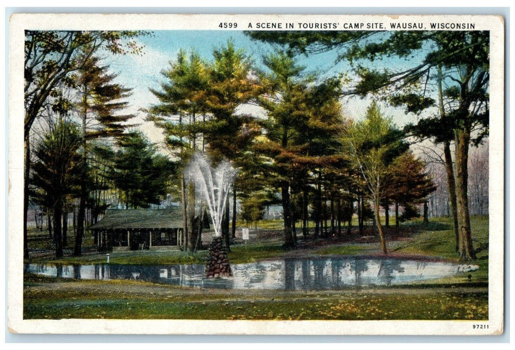 c1920 Scene Tourist Campsite Fountain Pond Wausau Wisconsin WI Unposted Postcard