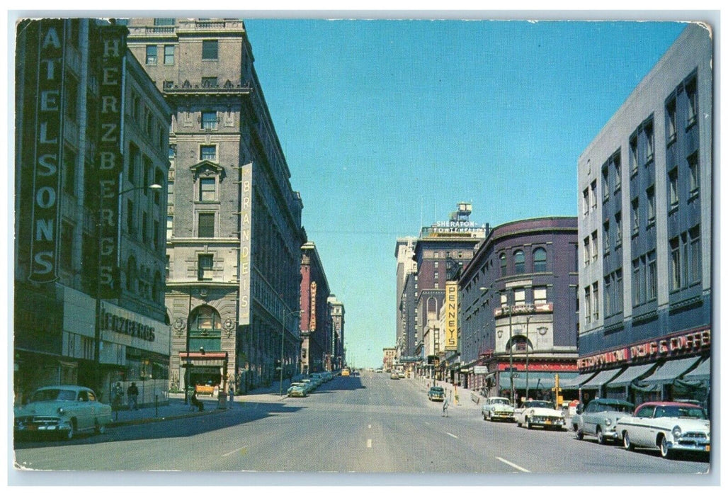 c1960 Greetings From Douglas Street Looking West Omaha Nebraska Vintage Postcard