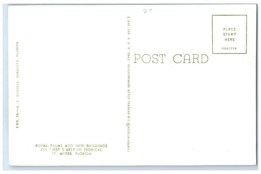 c1960 Royal Palms New Buildings First Street Tropical Ft. Myers Florida Postcard
