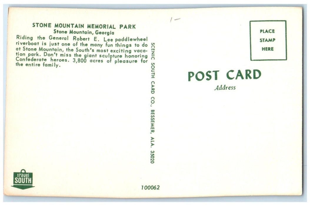 c1960 Stone Mountain Memorial Park General Lee Stone Mountain Georgia Postcard