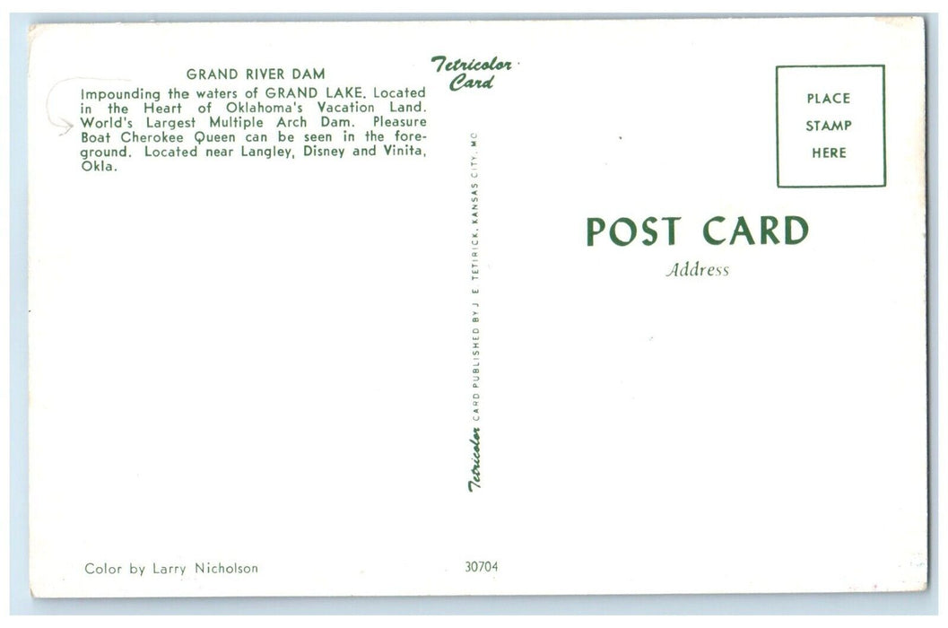 c1960 Grand River Dam Lake Heart Oklahoma's Vacation Land Vinita Okla Postcard