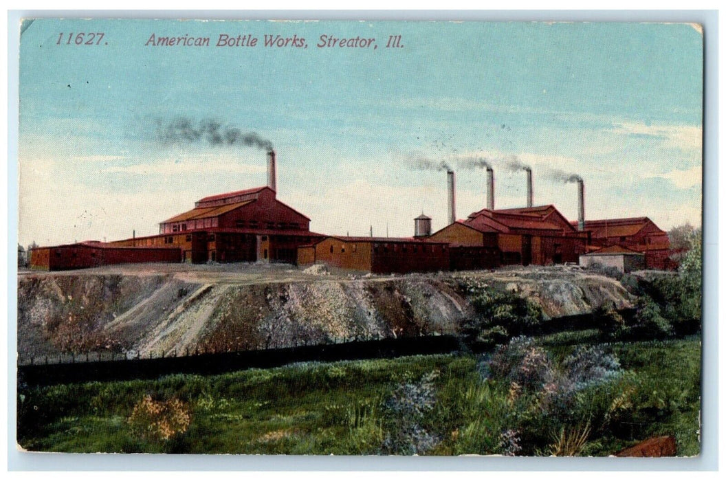 1914 American Bottle Works Factory Exterior Building Streator Illinois Postcard