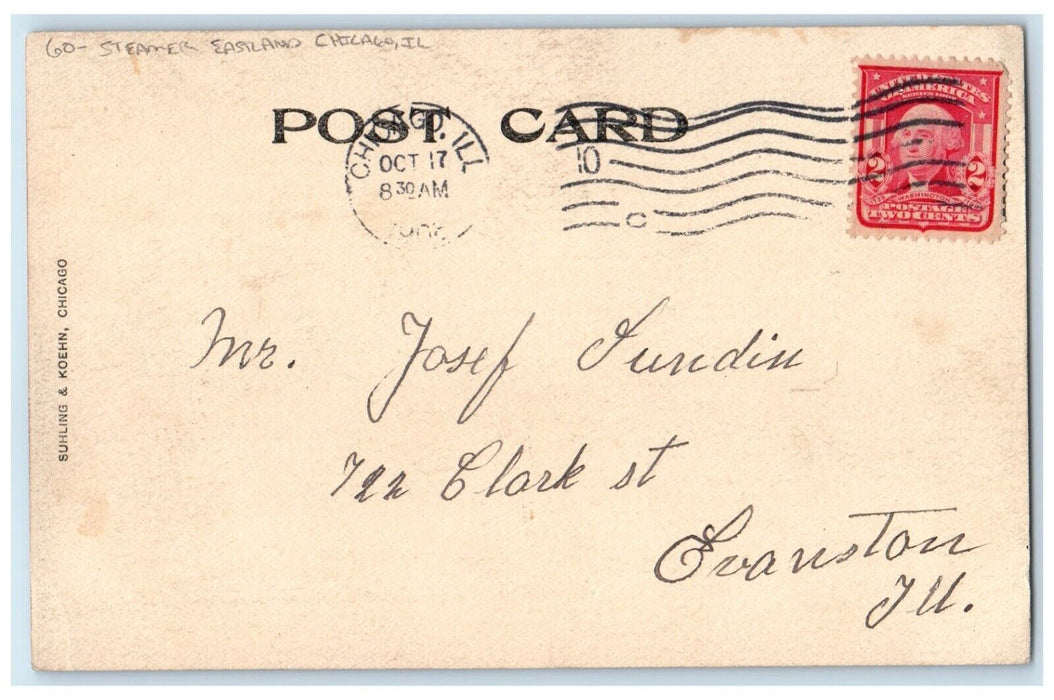1905 Steamer Ship Eastland Chicago Illinois IL Posted Antique Postcard
