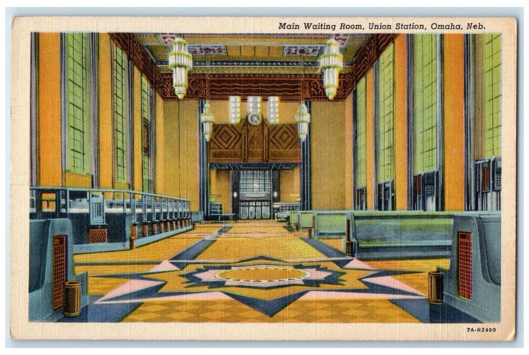 c1940 Main Waiting Room Union Station Exterior Building Omaha Nebraska Postcard