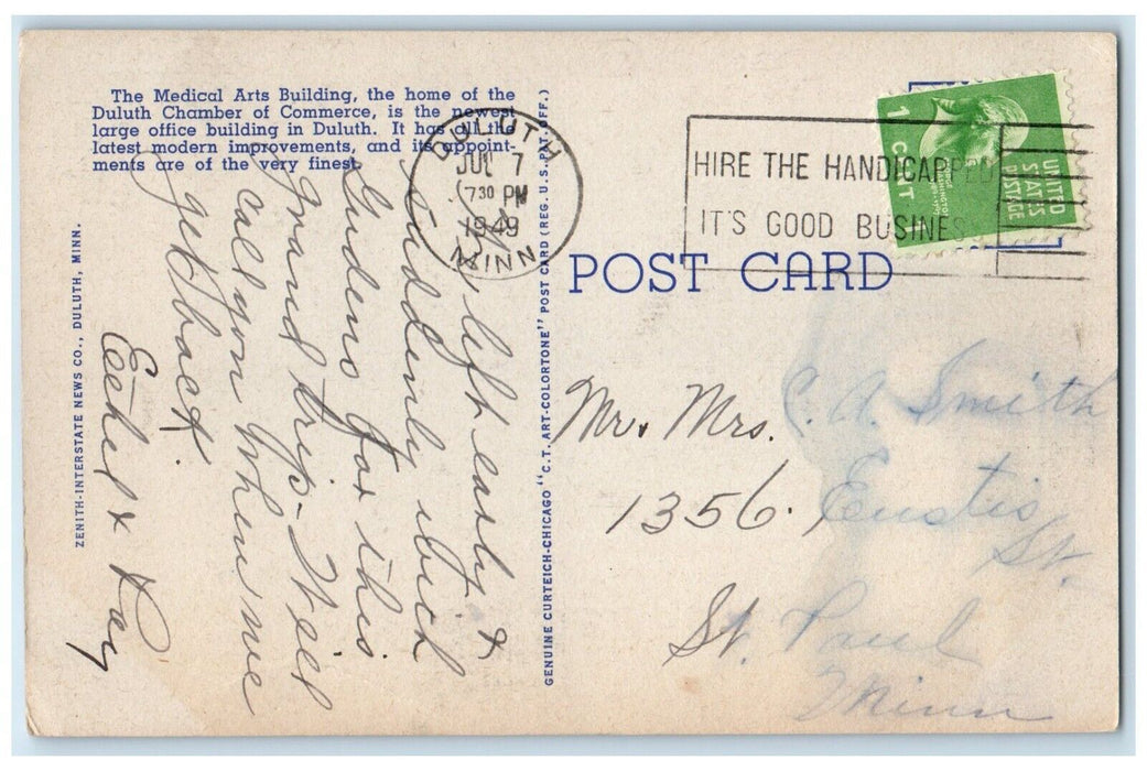 1949 Superior Street Exterior Building Looking East Duluth Minnesota MN Postcard