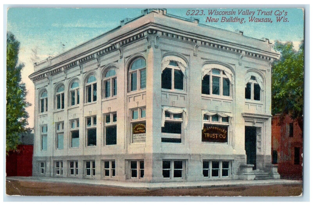 1910 Wisconsin Valley Trust Co New Building Wausau Wisconsin WI Antique Postcard