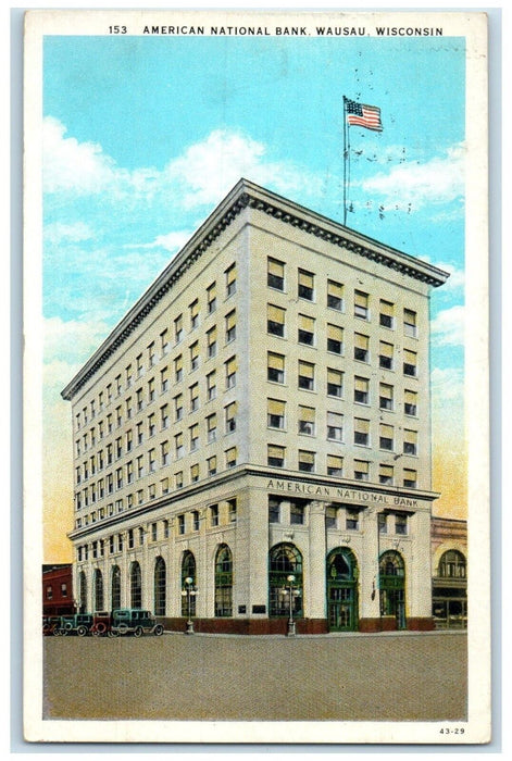 1929 Exterior American National Bank Building Wausau Wisconsin Antique Postcard