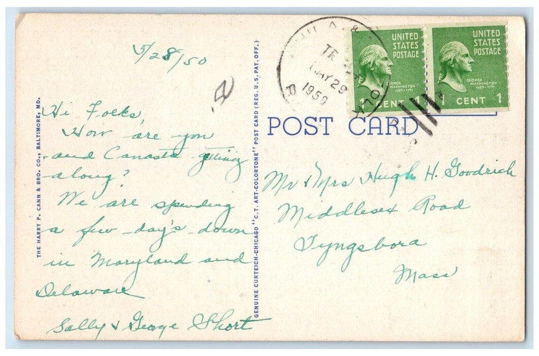1950 Boardwalk Beach Coast Guard Station Night Ocean City Maryland MD Postcard
