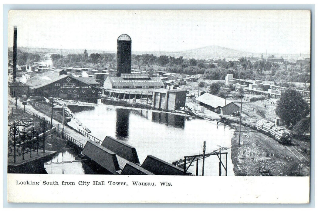 1910 Aerial View Looking South City Hall Tower Wausau Wisconsin Vintage Postcard