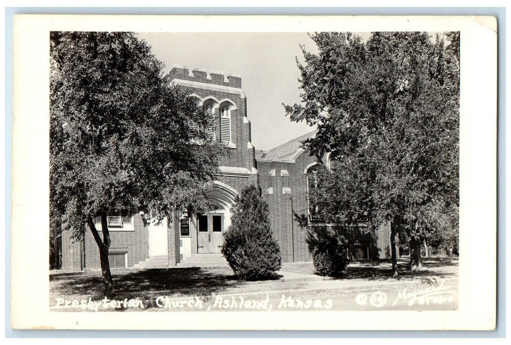 c1950's Presbyterian Church Street View Ashland Kansas KS RPPC Photo Postcard