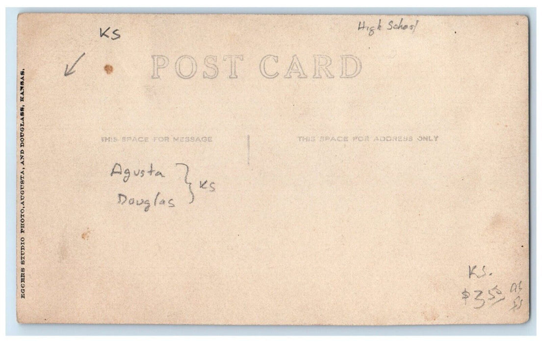 c1910's High School Building Ashland Douglass Kansas KS RPPC Photo Postcard