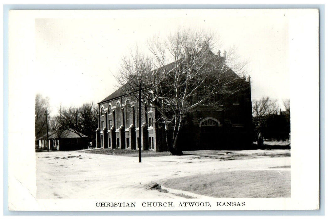 c1940's Christian Church Scene Street Atwood Kansas KS RPPC Photo Postcard